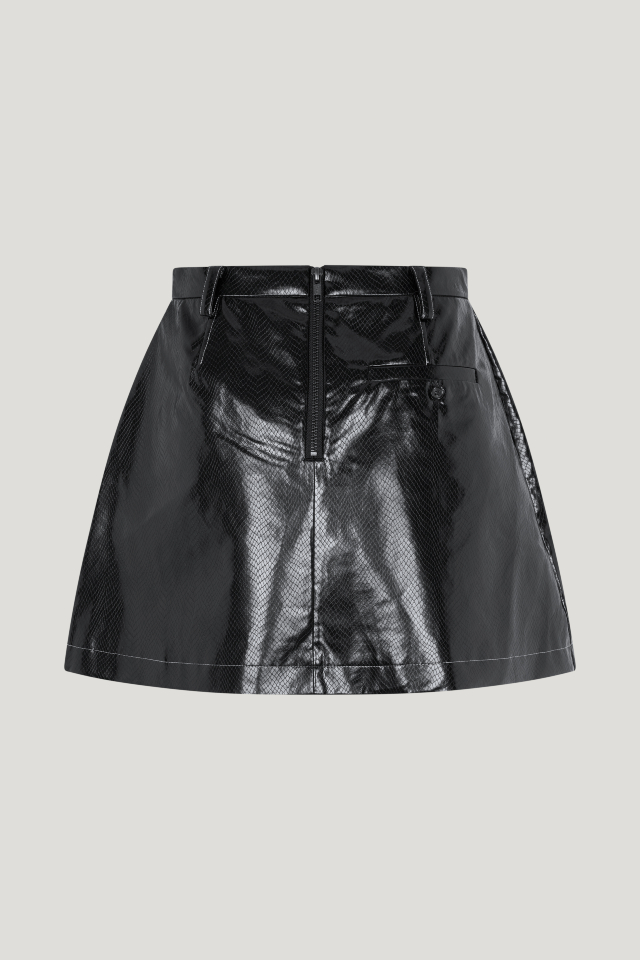 Scyler Skirt Black Snake This A-line miniskirt features patch pockets in the front and a zip closure in the back - back image