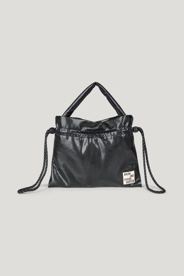 Katalina Bag Black Snake This small bag features a top handle, drawstring closure, and interior pocket - front image