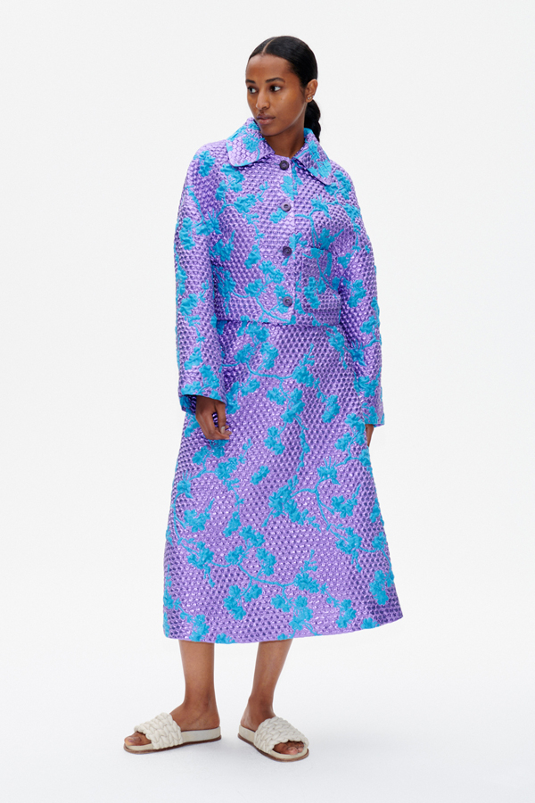 Shari Nederdel Purple Bubble Nederdel i A-facon med lynlås og hægtelukning bagpå - model image