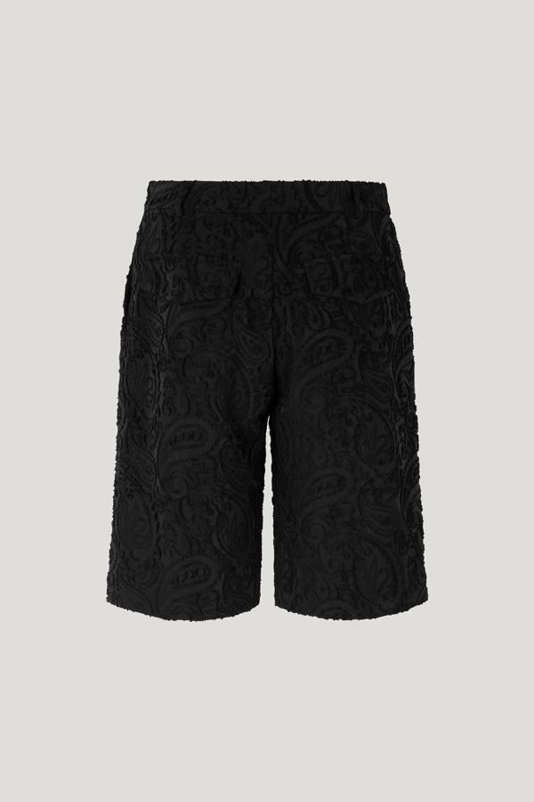 Nadine Shorts Black Jacquard Bermuda-style shorts with a zip fly and button closure - back image