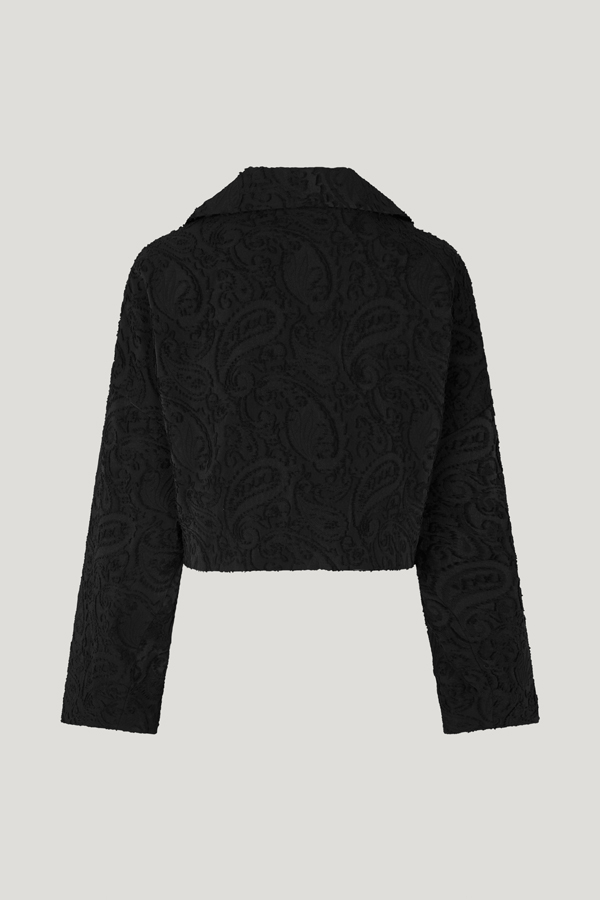 Bebeth Jacket Black Jacquard A cropped, light jacket with a short, rounded collar and button closures down the front - back image