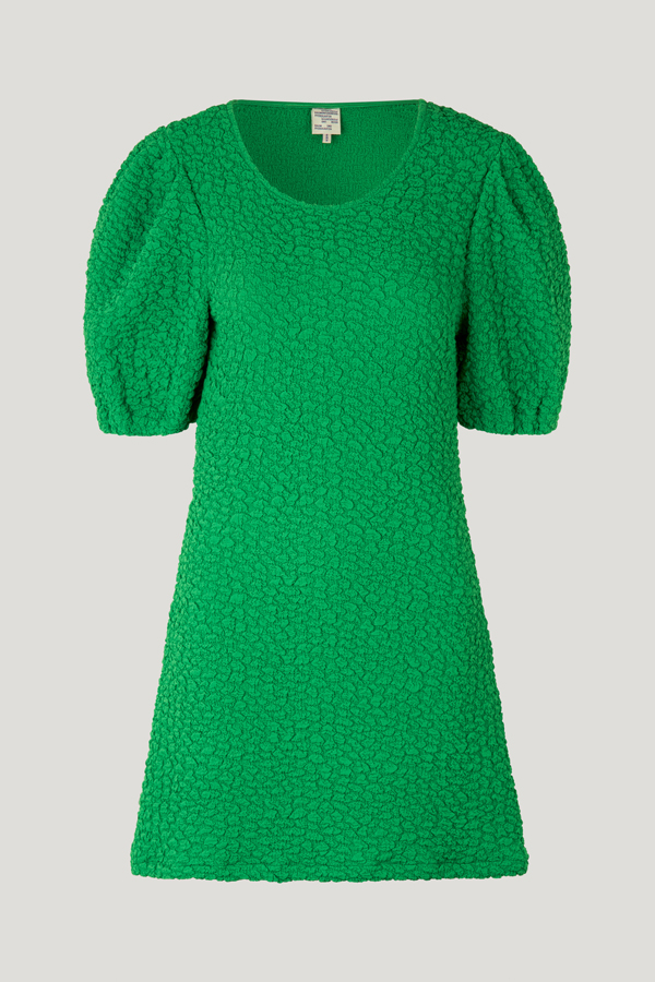 Jazmyn Dress Fern Green An ultra-stretchy, A-line minidress with a bubble texture and puffed, elasticated short sleeves - front image