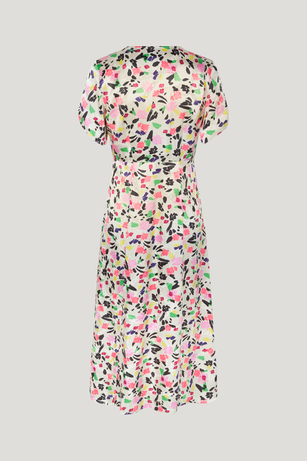 Aiyanna Dress Rose Dandy Flower A mid-calf length dress with an A-line silhouette, zip closure at the side, and V-neck - back image