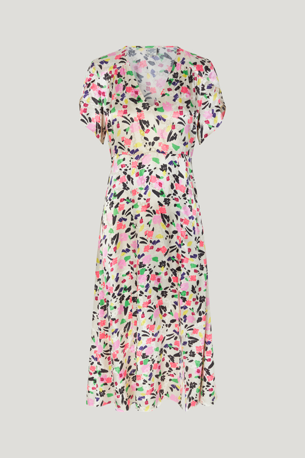 Aiyanna Dress Rose Dandy Flower A mid-calf length dress with an A-line silhouette, zip closure at the side, and V-neck - front image