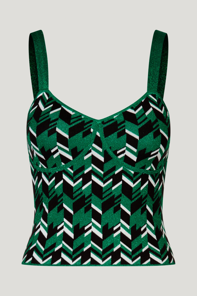 Catlin Top Green Geometric This crop top is made from a stretchy knit fabric - front image