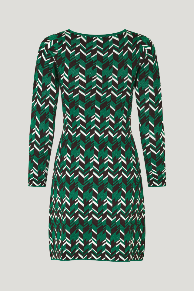 Caydence Dress Green Geometric This stretchy, knit minidress features a deep square neckline and slight A-line flare in the skirt - back image