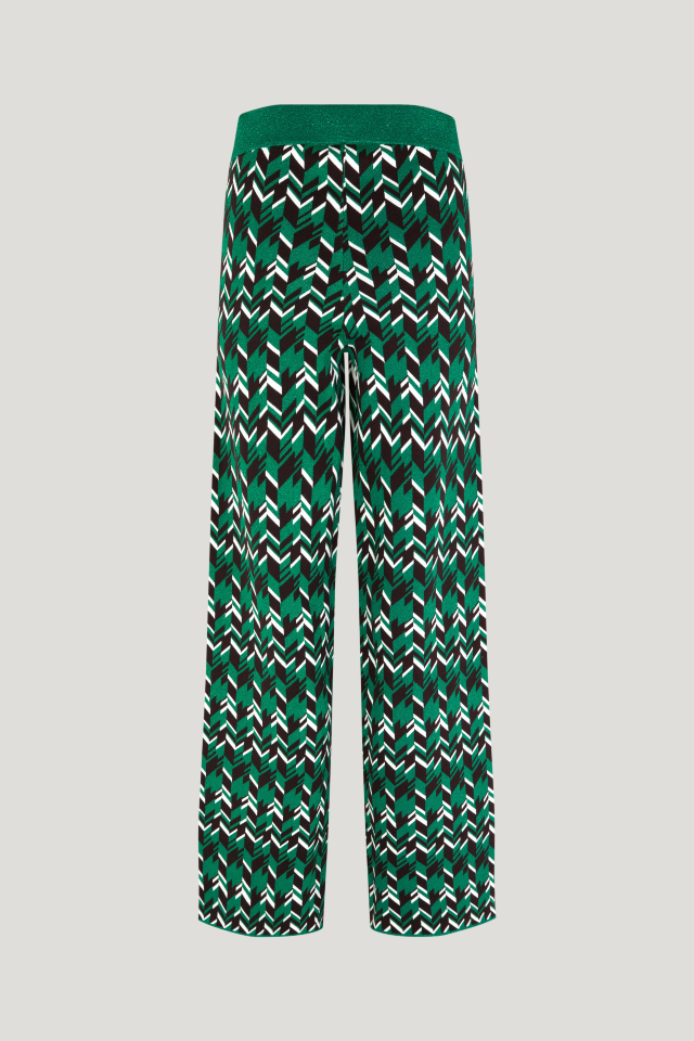 Cabery Trousers Green Geometric These stretchy, wide-leg knit trousers feature an elasticated waist - back image