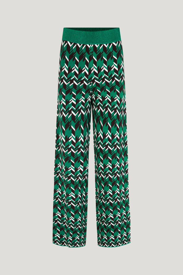 Cabery Trousers Green Geometric These stretchy, wide-leg knit trousers feature an elasticated waist - front image