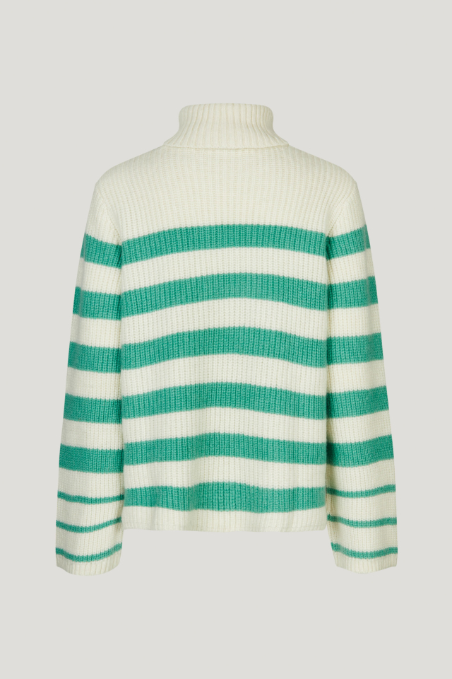 Chikita Sweater Creme Green Breton This soft, knit turtleneck jumper features slits at the sides and a dipped hem - back image