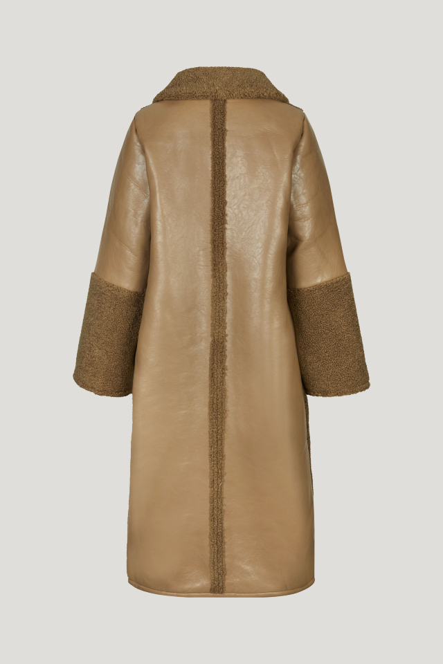 Dea Coat Camel Camel This longline coat features shearling-style detailing throughout, button closures in the front, and patch pockets - back image