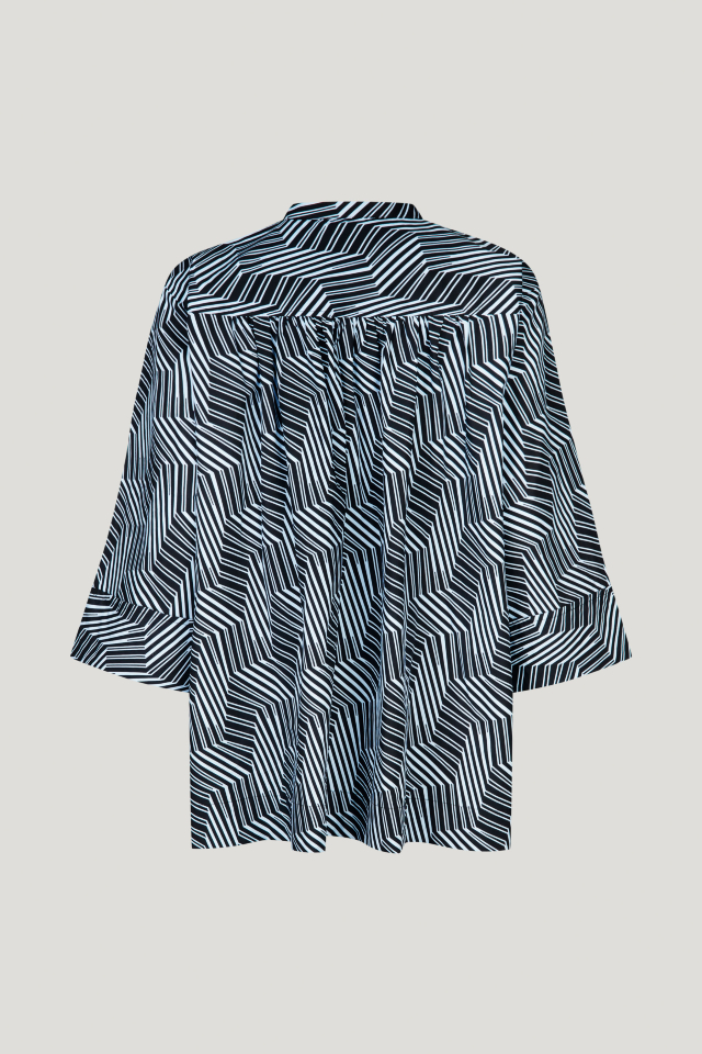 Abi Dress Blue Zebra This loose minidress features cropped sleeves and a buttoned placket at the neck - back image