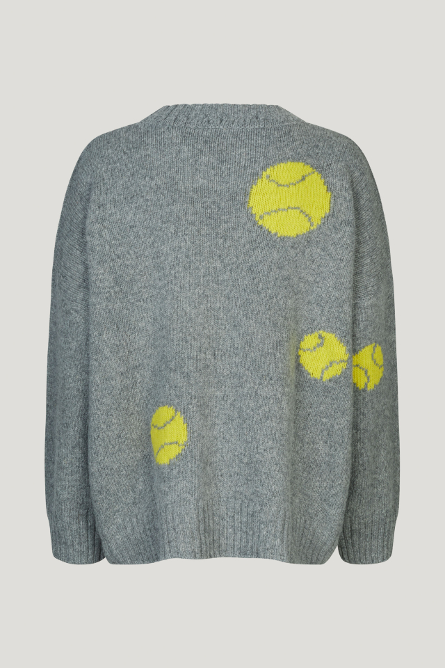 Crissa Sweater Gray Tennisball This thick knit jumper features ribbing at the neck, wrists, and hem - back image