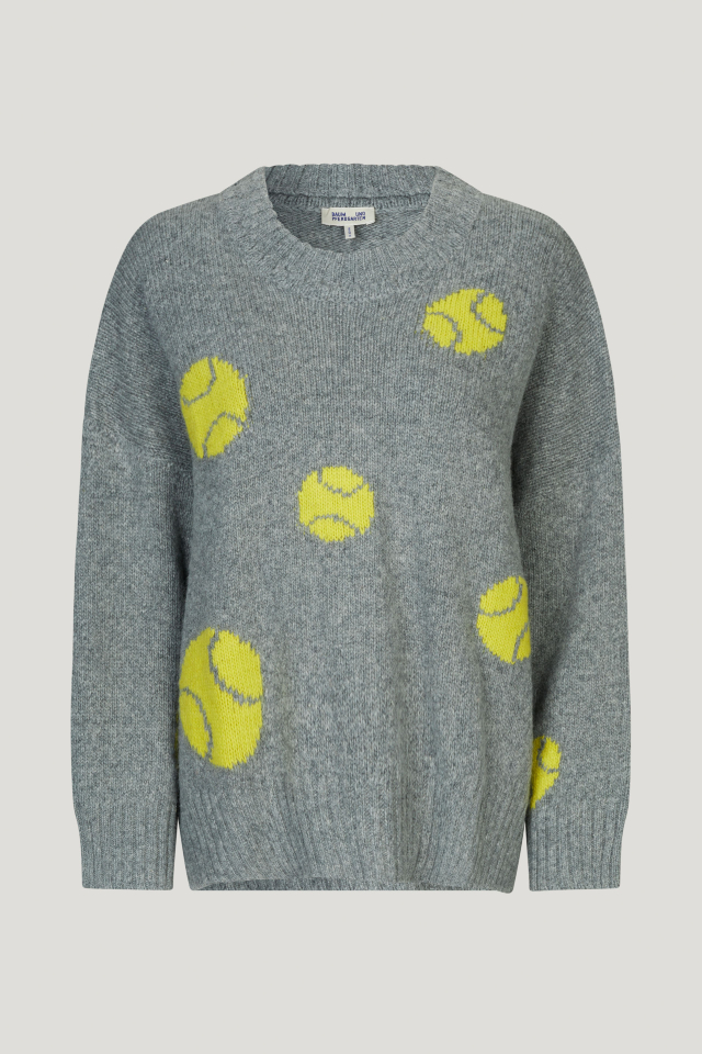 Crissa Sweater Gray Tennisball This thick knit jumper features ribbing at the neck, wrists, and hem - front image