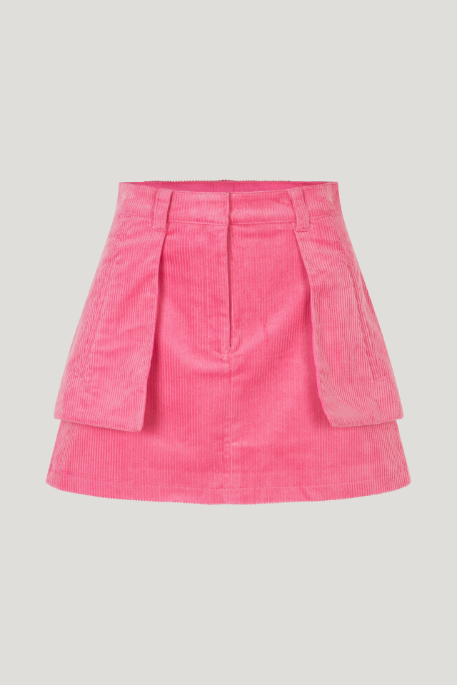 Sakura Skirt Chateau Rose This corduroy miniskirt features a zip fly with hook closure, and flaps with pockets at the side for a layered look - front image