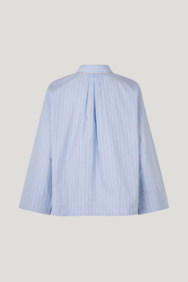 Marcella Shirt Blue Margot Stripe Ths crisp button up shirt features a collar and wide sleeves - back image