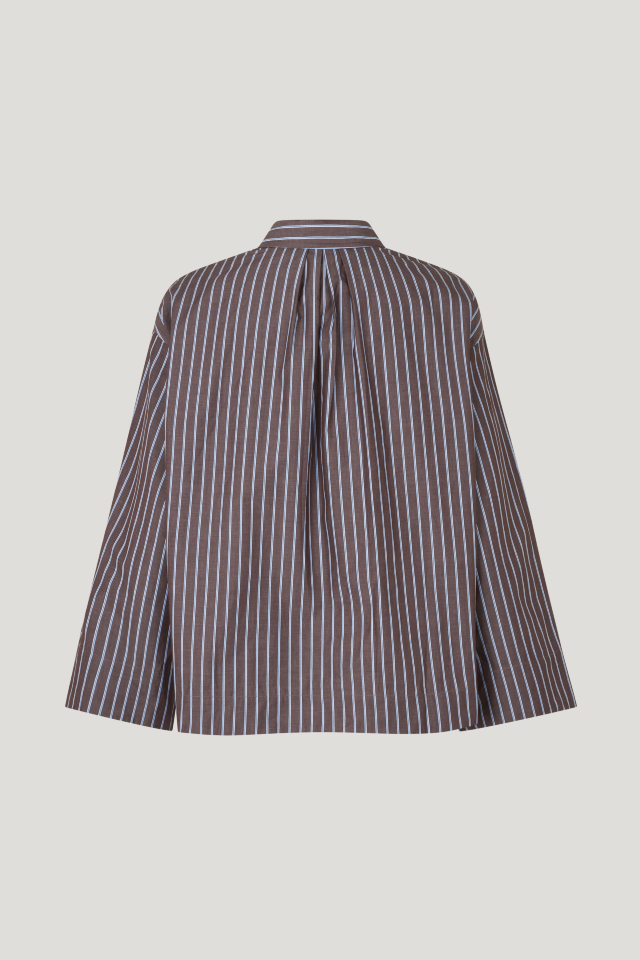 Marcella Shirt Brown Margot Stripe Ths crisp button up shirt features a collar and wide sleeves - back image