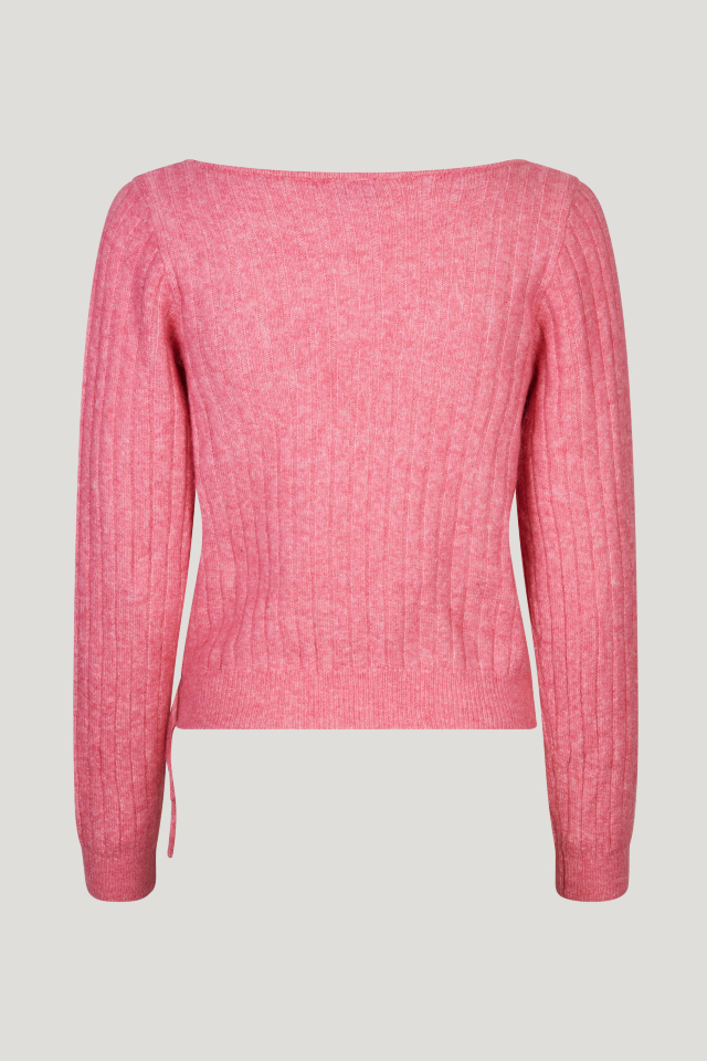 Chelsie Sweater Chateau Rose This soft knit jumepr features a deep V-neck, ribbed pattern, and an asymmetrical lace-up tie in the front - back image