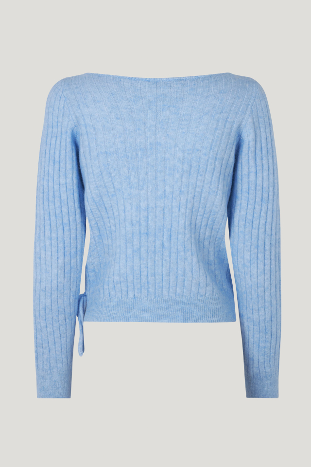 Chelsie Sweater Windsurfer This soft knit jumepr features a deep V-neck, ribbed pattern, and an asymmetrical lace-up tie in the front - back image
