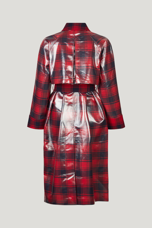 Dorothy Coat Red Margot Check This classic trench coat features a tie belt at the waist, patch pockets at the front, and button closures - back image