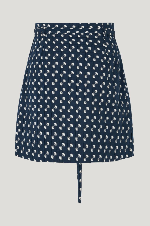 Socorra Skirt Blue Jacquard Dot This high-rise jacquard miniskirt features a zip closure at the side, thin D-ring belt at the waist, and front pockets - back image