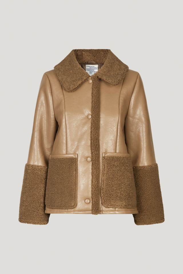 Briona Jacket Camel Camel This jacket features button closures in the front, shearling-style detailing throughout, and patch pockets - front image
