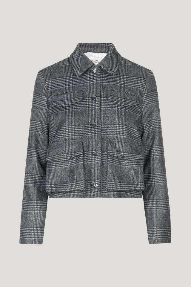 Bijou Jacket Grey Royal Check This cropped, collared jacket features four patch pockets at the front - front image