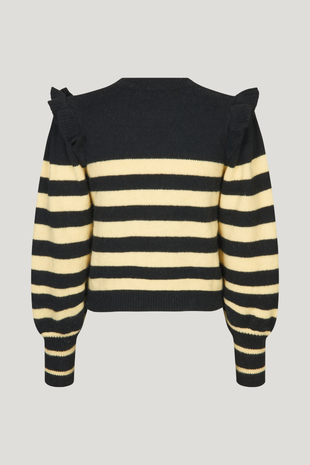 Camryn Sweater Black Yellow Breton This soft, knit jumper features slight gathering at the wrists and ruffles across the shoulders - back image