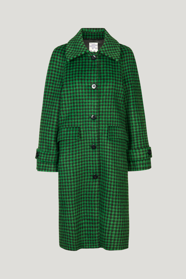 Donna Coat Green Black Check This longline coat features button closures and patch pockets on the front - front image