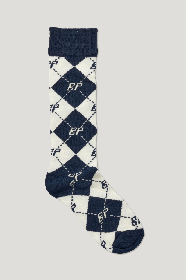 Lenna Socks Ocean Cavern Check This is a mid-length sock in an Argyle Check styled pattern with the signature BP monogram - front image