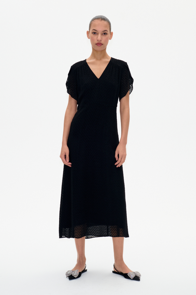 Aiyanna Dress black This midi-length dress features a V-neckline, zip closure at the side, and flutter sleeves - model image