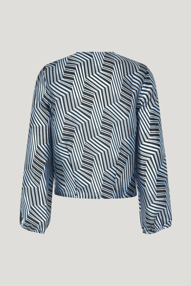 Miriana Blouse Blue Zebra This cropped top features button closures in the front, a dipped hem, and elasticated sleeves - back image