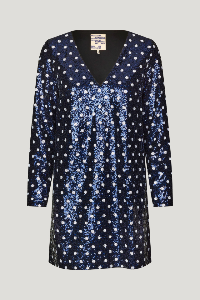 Javona Dress Blue Dotted Sequins This sequined minidress has long sleeves and a V-neckline - front image