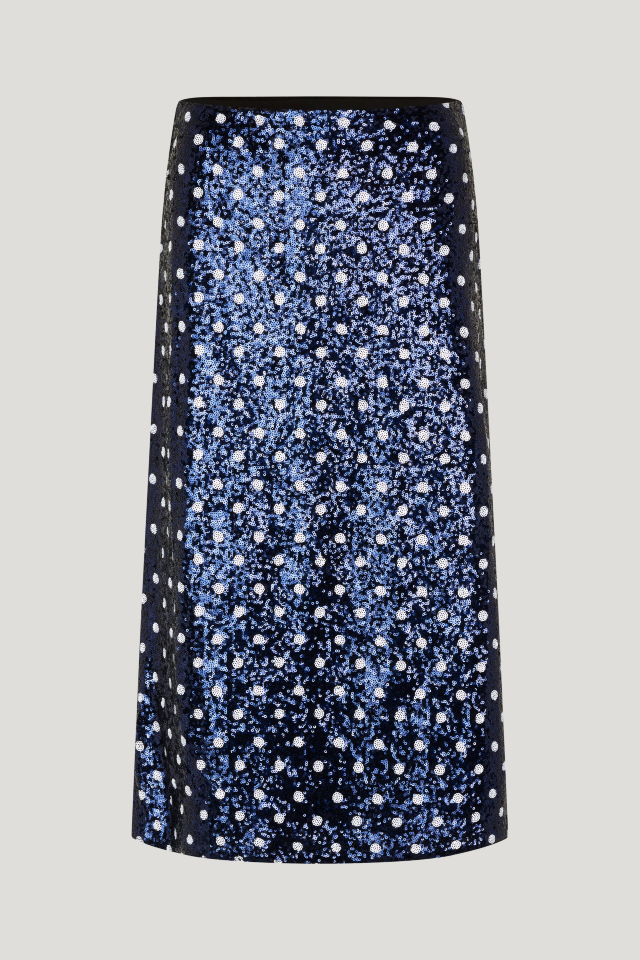 Jily Skirt Blue Dotted Sequins This sequined pencil skirt features a zip closure at the side and slight stretch to the fabric - front image